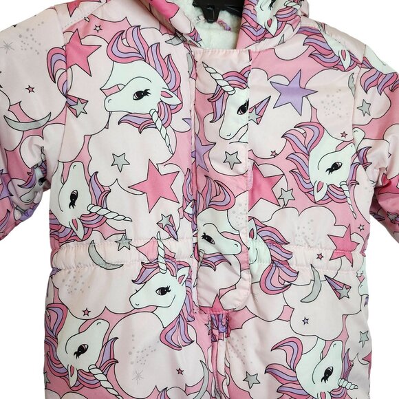 The Childrens Place Girls Unicorn Snowsuit Size 9-12 Month Fleece Lining & Hood - Picture 7 of 7